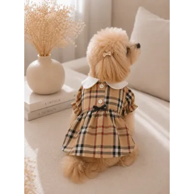Платье в клетку для собак и кошек Burberry | Классический британский стиль с белым воротничком