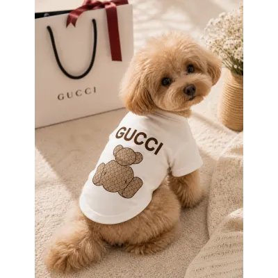 Футболка для собак Gucci белая с мишкой и логотипом