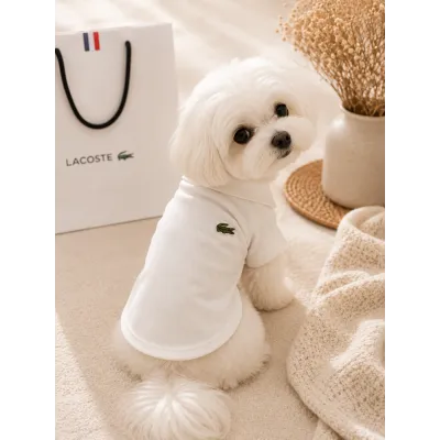 Поло для собак Lacoste белое с воротником и логотипом