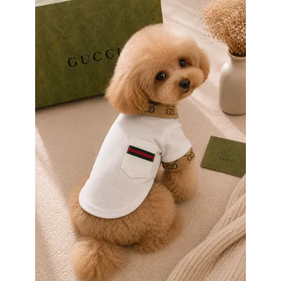 Поло для собак Gucci белое с воротником GG и карманом