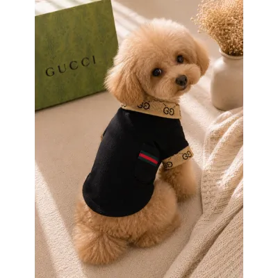 Поло для собак Gucci черное с воротником и карманом