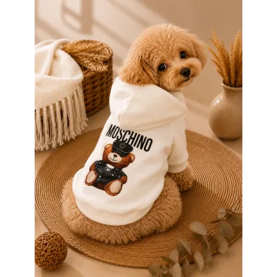 Худі для собак біле з принтом ведмедика Moschino