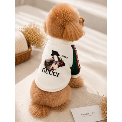 Куртка-ветровка Gucci для собак с зелёно-красными полосками, белая