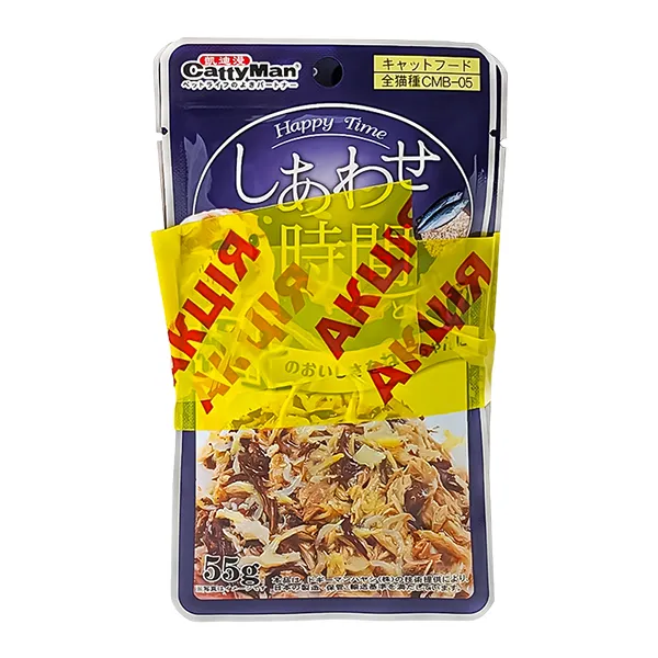 3+1 НАБІР CattyMan Tuna Bonito Shrimps КЕТТІМЕН ТУНЕЦЬ МАКРЕЛЛЬ КРЕВЕТКИ в желе вологий корм, консерви для котів, пауч 4х55г — фото 1
