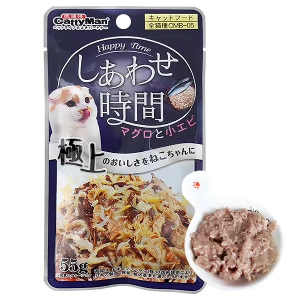 CattyMan Tuna Bonito Shrimps КЕТТІМЕН ТУНЕЦЬ МАКРЕЛЬ КРЕВЕТКИ в желе вологий корм, консерви для котів, пауч 55г — фото 1