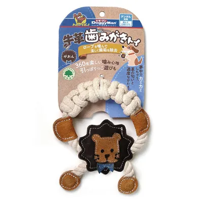 Жевательная игрушка для собак, кожаный лев с канатом, DoggyMan Leather Lion with Rope