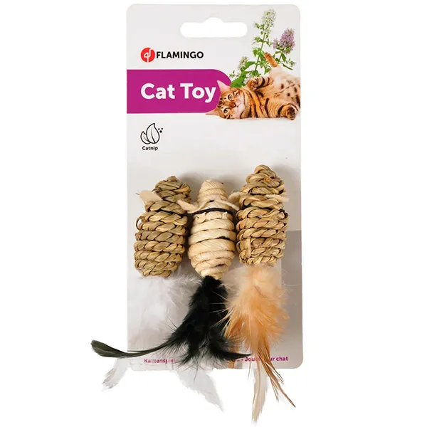 Flamingo Gaby Mouse сизалевая мышь игрушка с кошачьей мятой для кошек — фото 1