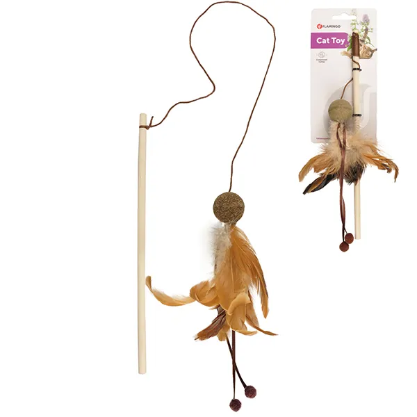 Flamingo Penken Dangler with Catnip Ball ФЛАМІНГО М’ЯЧ ІЗ ПІР’ЯМ вудка дражнилка з котячою м’ятою іграшка для котів — фото 1