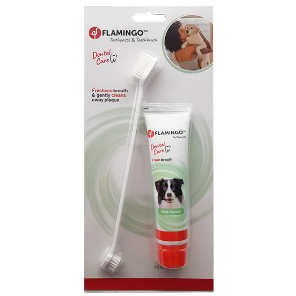 Набор зубная паста и щетка для собак Flamingo Petcare Toothpaste + Toothbrush — фото 1