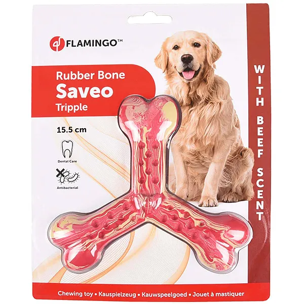 Жевательная игрушка для собак Flamingo Rubber Flexo Saveo Triple Bone Beef тройная кость — фото 1