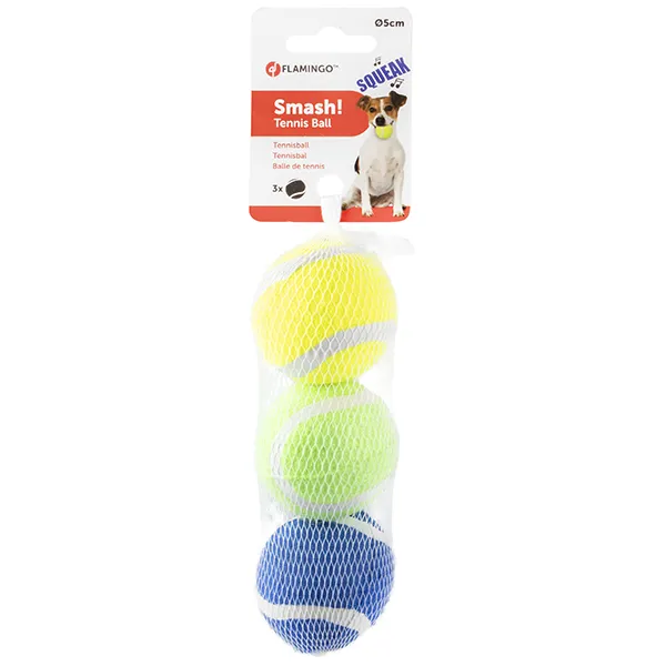 Flamingo Smash Tennis Ball теннисный мяч 5см с пищалкой, игрушка для собак, набор 3шт. — фото 1