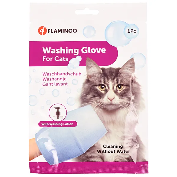 Flamingo Washing Glove Cat ФЛАМІНГО РУКАВИЦА-СЕРВЕТКА для миття без води котів — фото 1