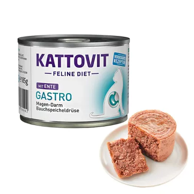Kattovit Veterinary Gastro Duck влажный диетический корм для кошек, банка 185 г
