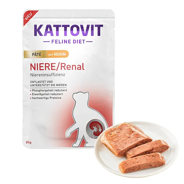 Kattovit Veterinary Niere Renal Chicken Pate КАТТОВІТ РЕНАЛ КУРКА паштет повнораціонний вологий дієтичний корм для котів із захворюваннями нирок, пауч 85г — фото 1