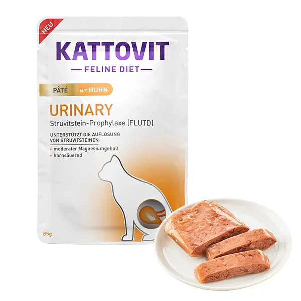 Kattovit Veterinary Urinary КАТТОВІТ УРІНАРІ КУРКА паштет повнораціонний беззерновий вологий дієтичний корм для котів із захворюваннями нижніх сечовивідних шляхів, пауч 85г — фото 1