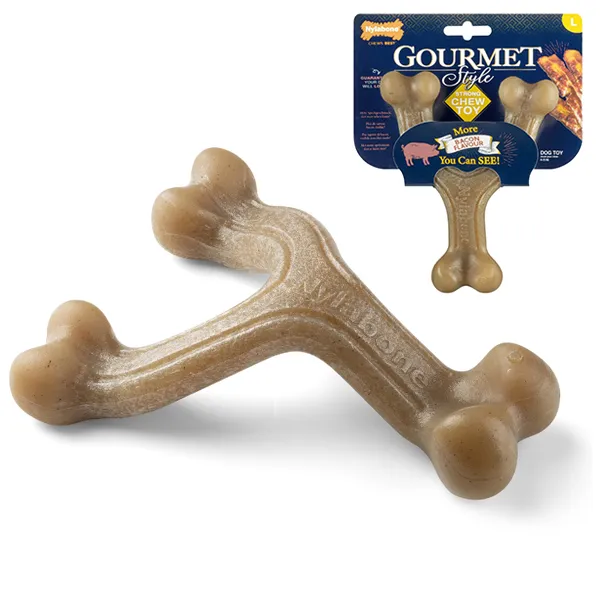 Nylabone Gourmet Wishbone Bacon НІЛАБОН ГУРМЕ ПОТРІЙНА КІСТКА жувальна іграшка для собак, смак бекону — фото 1