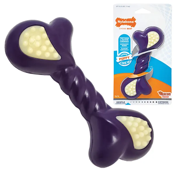 Nylabone Puppy Chew Double Action НІЛАБОН ПОДВІЙНА ДІЯ жувальна іграшка для цуценят, смак бекону — фото 1