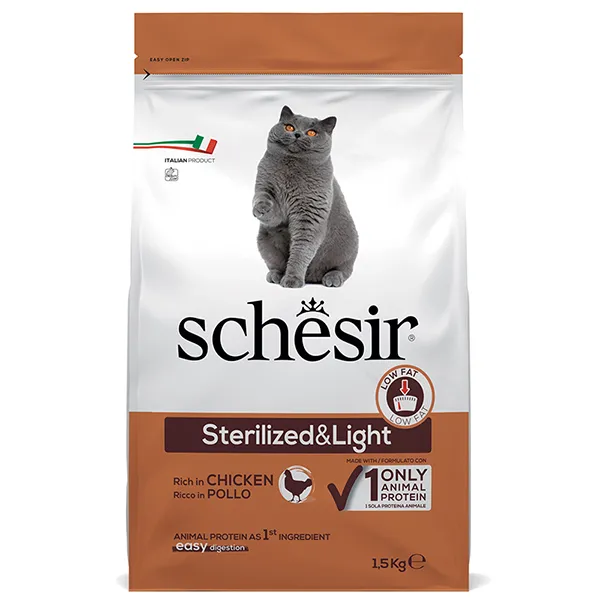 Schesir Cat Sterilized & Light ШЕЗІР СТЕРИЛІЗОВАНІ ЛАЙТ КУРКА сухий монопротеїновий корм для стерилізованих котів, для котів схильних до повноти — фото 1