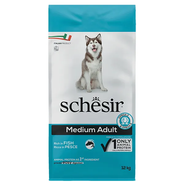 Schesir Dog Medium Adult Fish ШЕЗІР ДОРОСЛИЙ СЕРЕДНІХ РИБА сухий монопротеїновий корм для собак середніх порід — фото 1