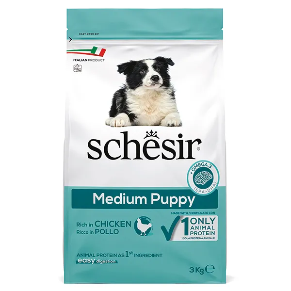 Schesir Dog Medium Puppy ШЕЗІР ЦУЦЕНЯ СЕРЕДНІХ КУРКА сухий монопротеїновий корм для цуценят середніх порід — фото 1
