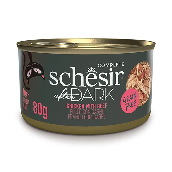 Schesir After Dark Chicken With Beef ШЕЗІР КУРКА З ЯЛОВИЧИНОЮ в бульйоні натуральні консерви для котів, банка 80г — фото 1
