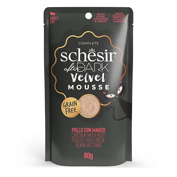 Schesir After Dark Chicken With Beef ШЕЗІР КУРКА З ЯЛОВИЧИНОЮ мус, натуральні консерви для котів, пауч 80г — фото 1