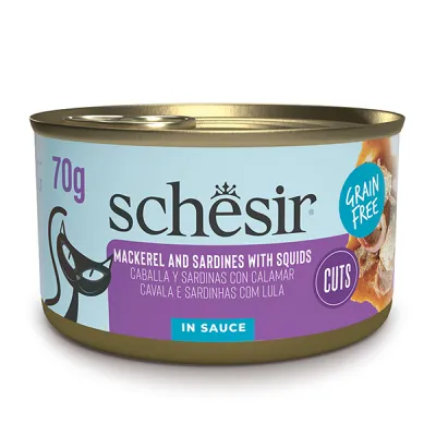 Schesir Grill Mackerel and Sardines with Squids ШЕЗІР МАКРЕЛЬ З САРДИНОЮ в соусі натуральні консерви беззерновий корм для котів, банка 70г