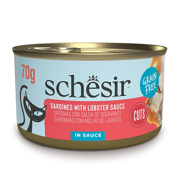 Schesir Grill Sardines with Lobster sauce ШЕЗІР САРДИНА З ЛОБСТЕРОМ в соусі натуральні консерви беззерновий корм для котів, банка 70г — фото 1
