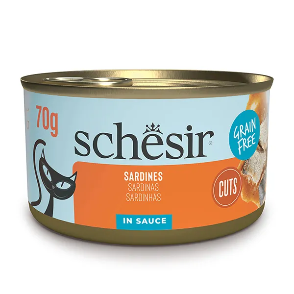 Schesir Grill Sardines ШЕЗІР САРДИНА в соусі натуральні консерви беззерновий корм для котів, банка 70г — фото 1