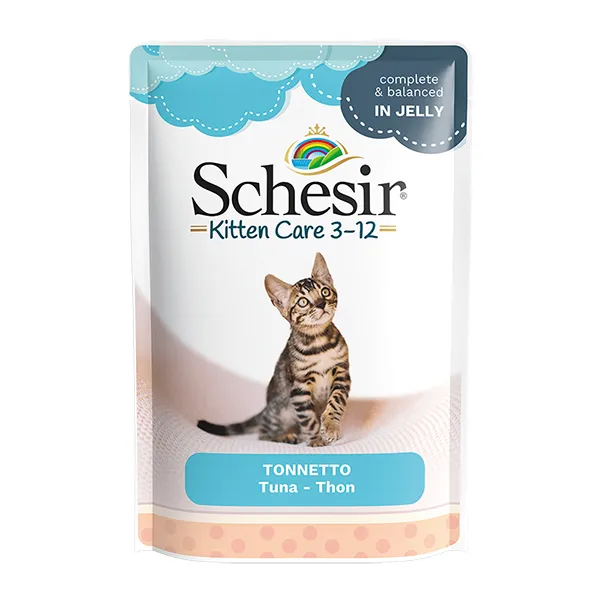Schesir Kitten Care Tuna ШЕЗІР ТУНЕЦЬ ДЛЯ КОШЕНЯТ повнораціонний вологий корм консерви в желе для кошенят, пауч 85г — фото 1