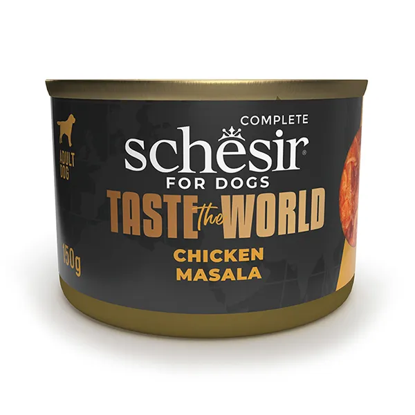Консервы для собак Schesir Taste the World Chicken Masala, в бульоне, банка 150г — фото 1