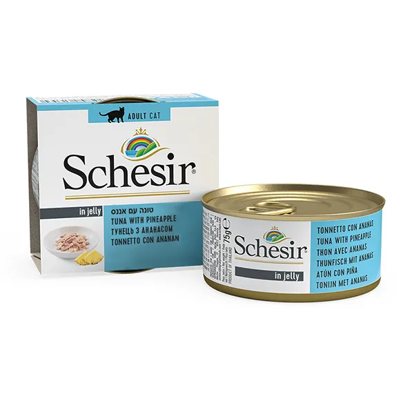 Schesir Tuna with Pineapple ШЕЗІР ТУНЕЦЬ З АНАНАСОМ в желе натуральні консерви для котів, вологий корм, банка 75г — фото 1