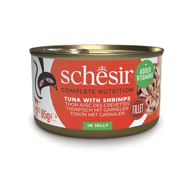 Влажный корм для кошек тунец с креветками, желе, Schesir Tuna with Shrimps