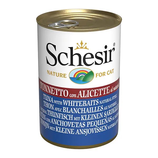 Влажный корм для кошек тунец с анчоусами, бульон, Schesir Tuna with Whitebaits — фото 1