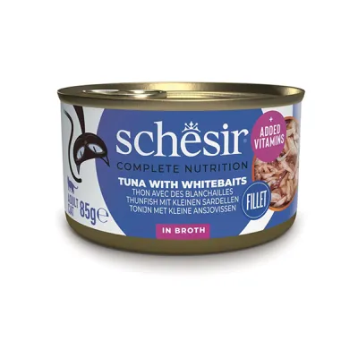 Влажный корм для кошек тунец с анчоусами и рисом, бульон, Schesir Tuna with Whitebaits