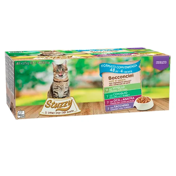 Stuzzy Cat Sterilized Multipack ШТУЗІ СТЕРІЛАЙЗИД МУЛЬТІПАК консерви в соусі для стерилізованих котів, вологий корм — фото 1