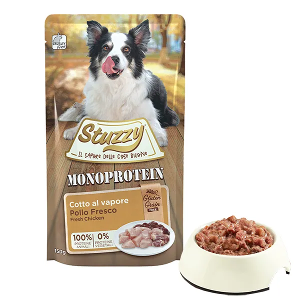 Stuzzy Monoprotein Chicken беззерновой полнорационный монопротеиновый вологий корм для собак, пауч 150г — фото 1
