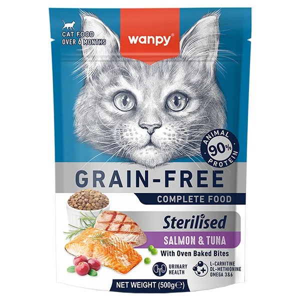 Wanpy Sterilized Cat Grain Free Salmon & Tuna ВАНПІ ЛОСОСЬ З ТУНЦЕМ ДЛЯ СТЕРИЛІЗОВАНИХ сухий беззерновий корм для котів — фото 1