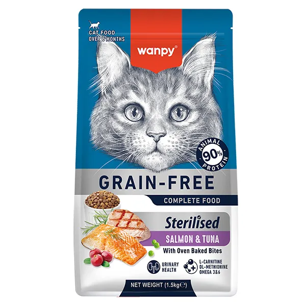 Сухой беззерновой корм для стерилизованных кошек Wanpy Sterilized Cat Grain Free Salmon & Tuna — фото 1