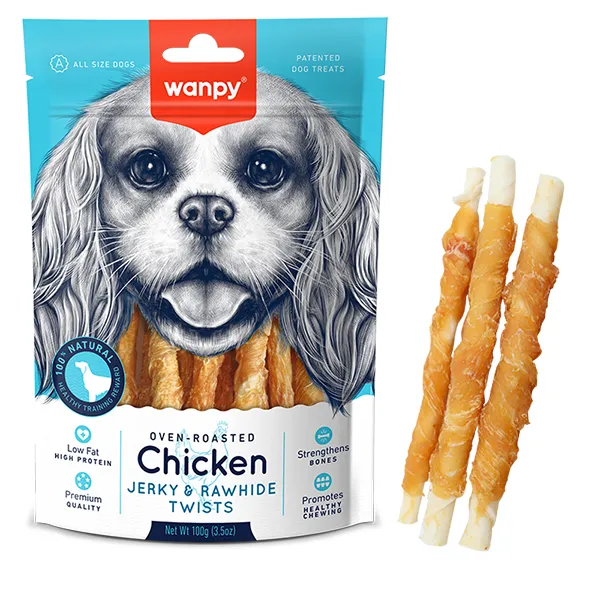 Wanpy Chicken Jerky & Rawhide Twists ВАНПІ ПАЛИЧКА З В’ЯЛЕНОЮ КУРКОЮ ласощі для собак — фото 1