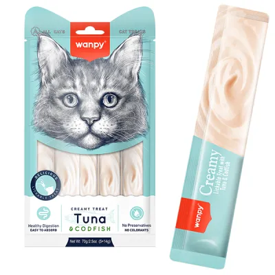 Ласощі для котов жидкие Тунец и треска Wanpy Creamy Lickable Treats