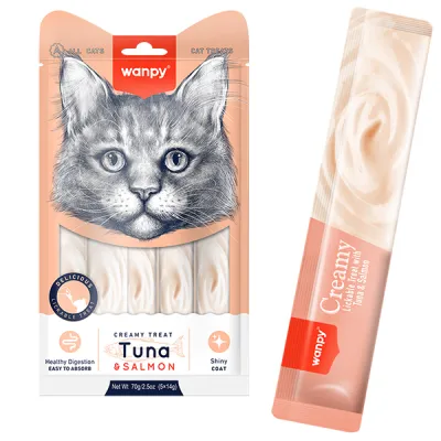 Ласощі для котов жидкие Тунец и лосось Wanpy Creamy Lickable Treats