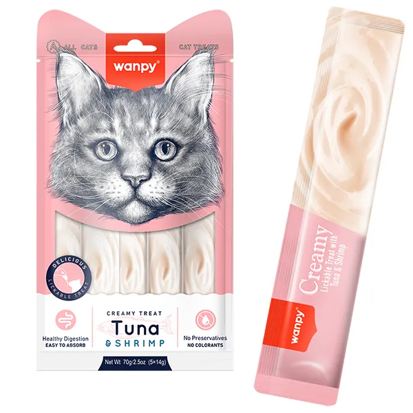 Wanpy Creamy Lickable Treats Tuna & Shrimp ВАНПІ ТУНЕЦЬ З КРЕВЕТКАМИ рідкі ласощі для котів — фото 1