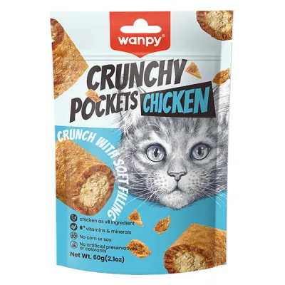 Ласощі для котов хрустящие подушечки с курицей Wanpy Crunchy Pockets