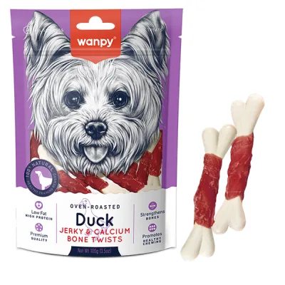 Ласощі для собак Wanpy Duck Jerky & Calcium Bone Twists