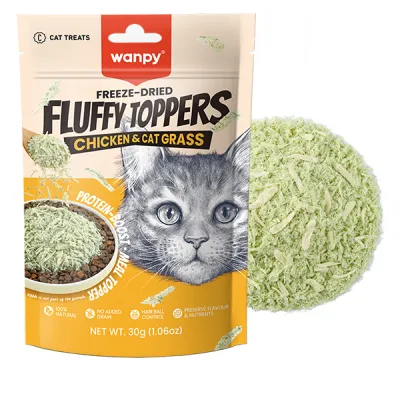 Сублимированные топпинг-лакомства для кошек Wanpy Fluffy Toppers Chicken & Cat Grass