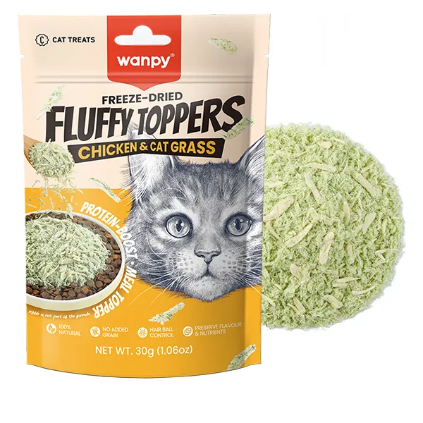 Сублимированные топпинг-лакомства для кошек Wanpy Fluffy Toppers Chicken & Cat Grass — фото 1