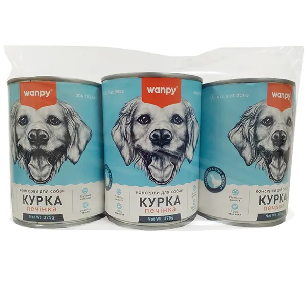 Вологий корм для собак Wanpy М’ясний бенкет паштет курка 3х375г — фото 1