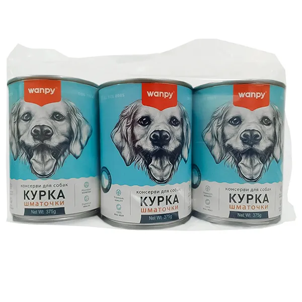 Вологий корм для собак Wanpy М’ясний бенкет шматочки курка 3х375г — фото 1