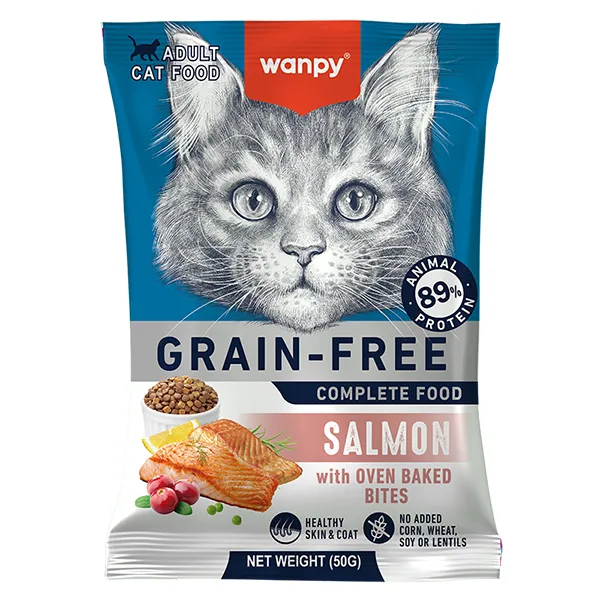 Wanpy сухой беззерновой корм для котов, лосось, Adult Cat Grain Free Salmon, 50г — фото 1